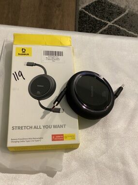 Black Retractable USB-C to USB-C Fast Charging Cable